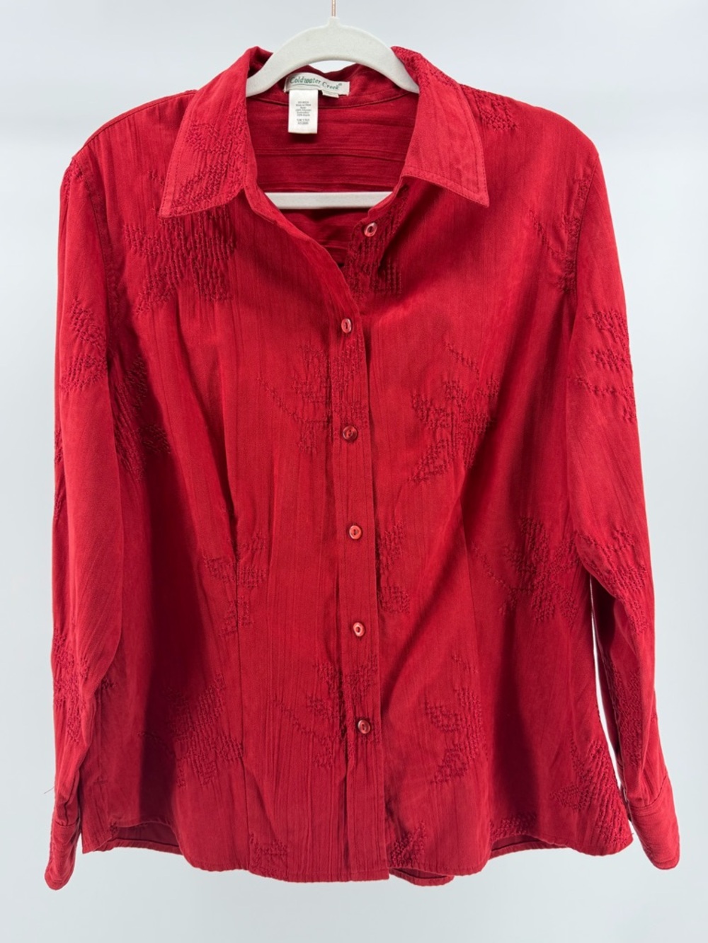 Coldwater Creek Red Stitched Faux Suede Button-Down Top/Shacket, Women's Large